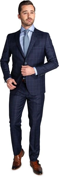 Suitable Kostuum Strato Wol Ruit Navy