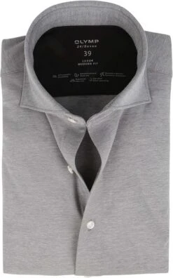 OLYMP Luxor Jersey Stretch Overhemd 24/Seven Grijs -Kleding Kortings Winkel 70781 1 1
