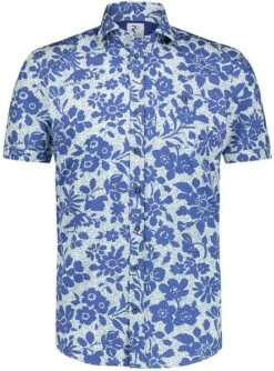 R2 Overhemd Korte Mouwen Bloemen Blauw