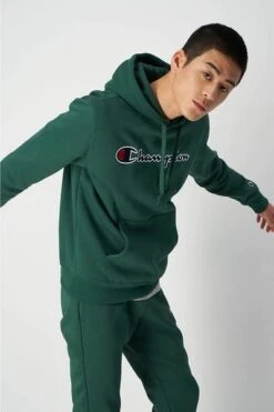 Champion Hoodie Logo Donkergroen -Kleding Kortings Winkel 74877 5