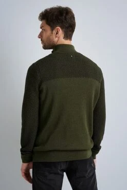 PME Legend Half Zip Trui Knitted Structuur Olijfgroen -Kleding Kortings Winkel 76274 4