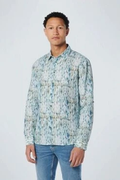 No-Excess No Excess Overhemd Print Aqua Blauw -Kleding Kortings Winkel 77003 3 1