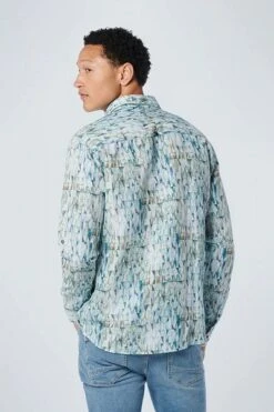 No-Excess No Excess Overhemd Print Aqua Blauw -Kleding Kortings Winkel 77003 4