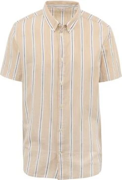 KnowledgeCotton Apparel Overhemd Streep Beige