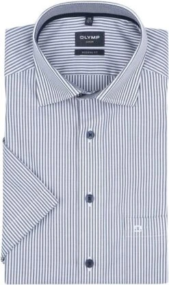 Olymp Luxor Shortsleeve Overhemd Strepen Navy -Kleding Kortings Winkel 77458 1 1