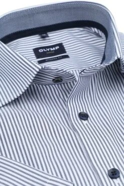 Olymp Luxor Shortsleeve Overhemd Strepen Navy -Kleding Kortings Winkel 77458 2 1