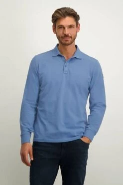 State Of Art Pique Longsleeve Polo Logo Blauw -Kleding Kortings Winkel 77768 2 1